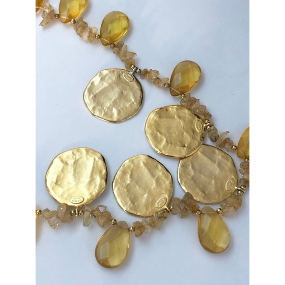 Kenneth Jay Lane Satin Gold Disc and Citrine Necklace - Picture 8 of 8